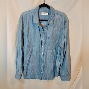 Vineyard Vines Blue Tencel Chambray Denim Shirt Boho Oversized Soft